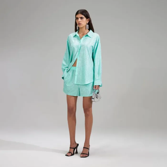 Swim and Resort Woman SelfPortrait Mint Rhinestone Taffeta Shorts Swim and Resort Woman SelfPortrait Mint Rhinestone Taffeta Shorts