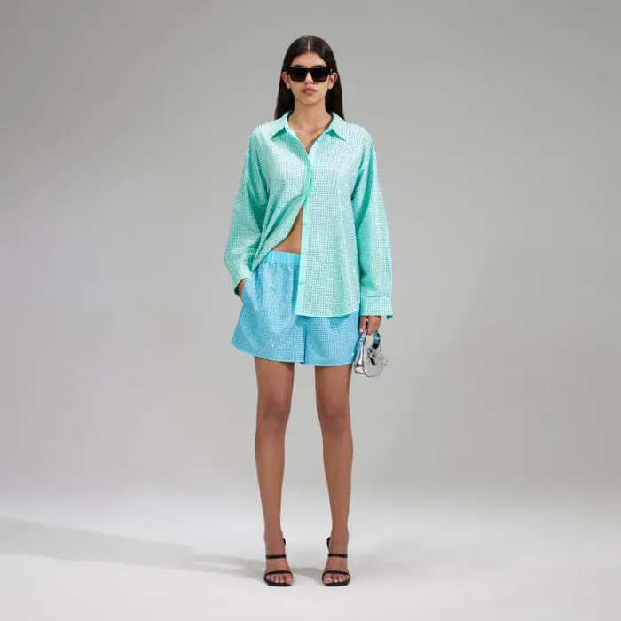 Swim and Resort Woman SelfPortrait Mint Rhinestone Taffeta Shorts Swim and Resort Woman SelfPortrait Mint Rhinestone Taffeta Shorts