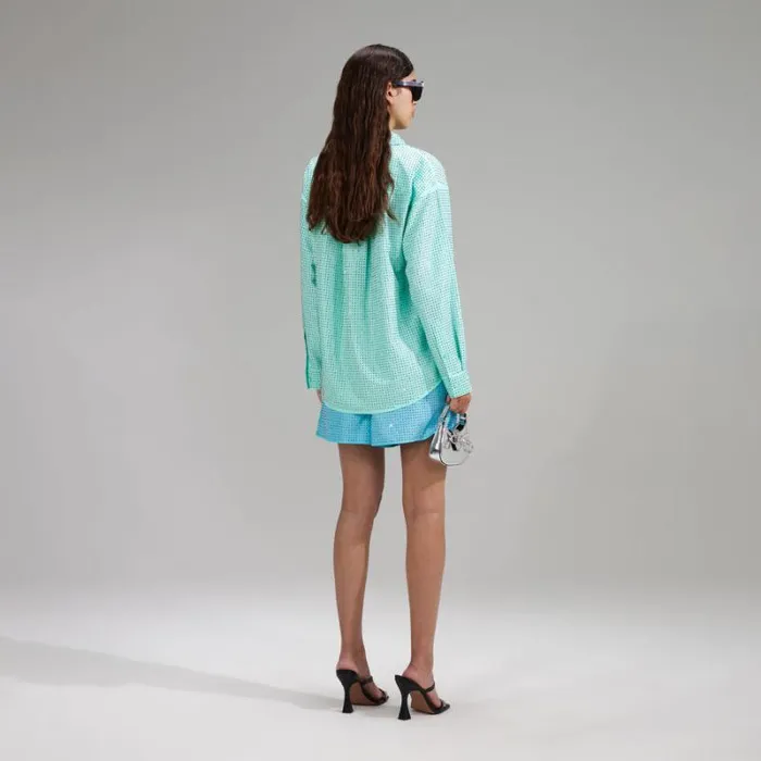 Swim and Resort Woman SelfPortrait Mint Rhinestone Taffeta Shorts Swim and Resort Woman SelfPortrait Mint Rhinestone Taffeta Shorts