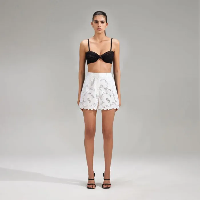 Swim and Resort Woman SelfPortrait White Cotton Lace Shorts