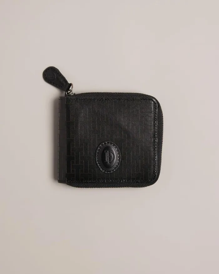 T Monogram Zip Around Wallet Black Men Ted Baker Wallets and Card Holders