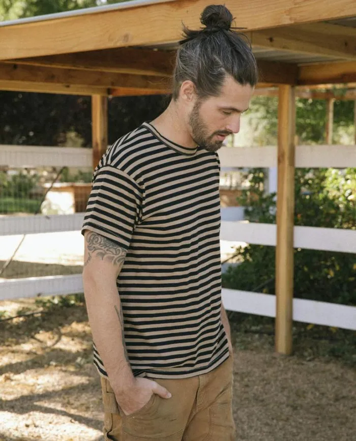 Tshirts Men039s The Great The Men039s Boxy Crew Black And Camel Stripe