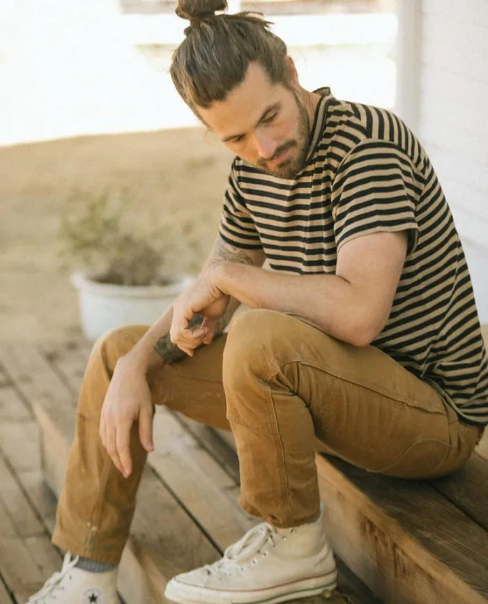 Tshirts Men039s The Great The Men039s Boxy Crew Black And Camel Stripe