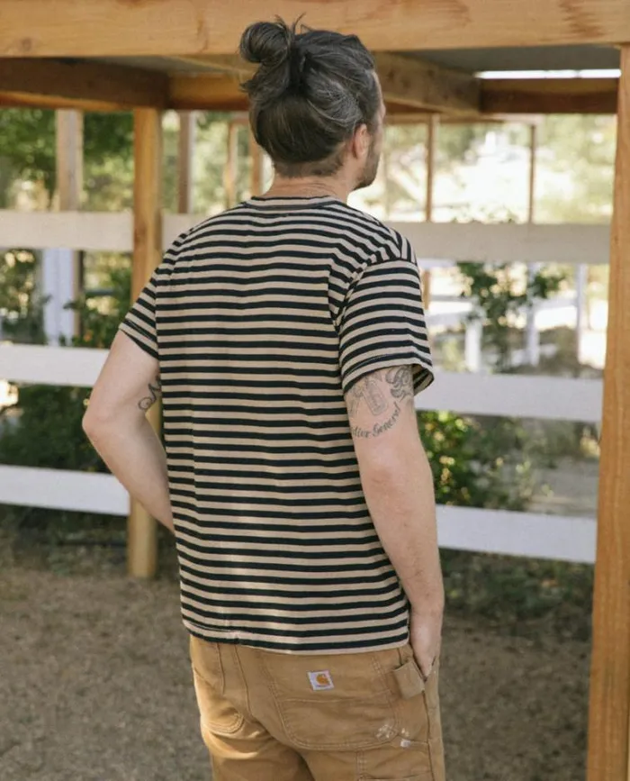 Tshirts Men039s The Great The Men039s Boxy Crew Black And Camel Stripe