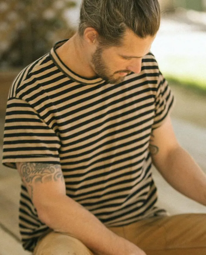 Tshirts Men039s The Great The Men039s Boxy Crew Black And Camel Stripe