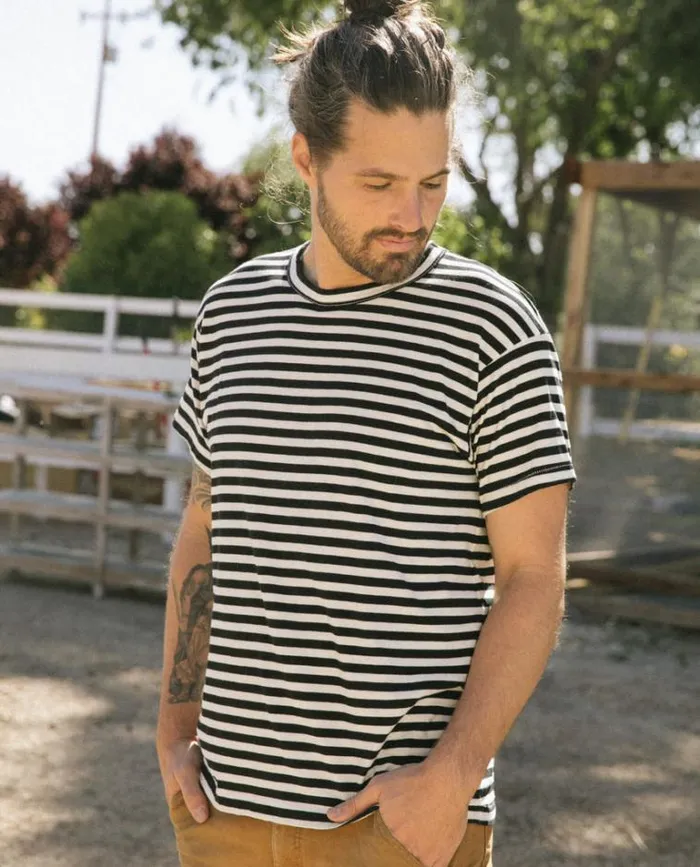Tshirts Men039s The Great The Men039s Boxy Crew Black And Cream Stripe