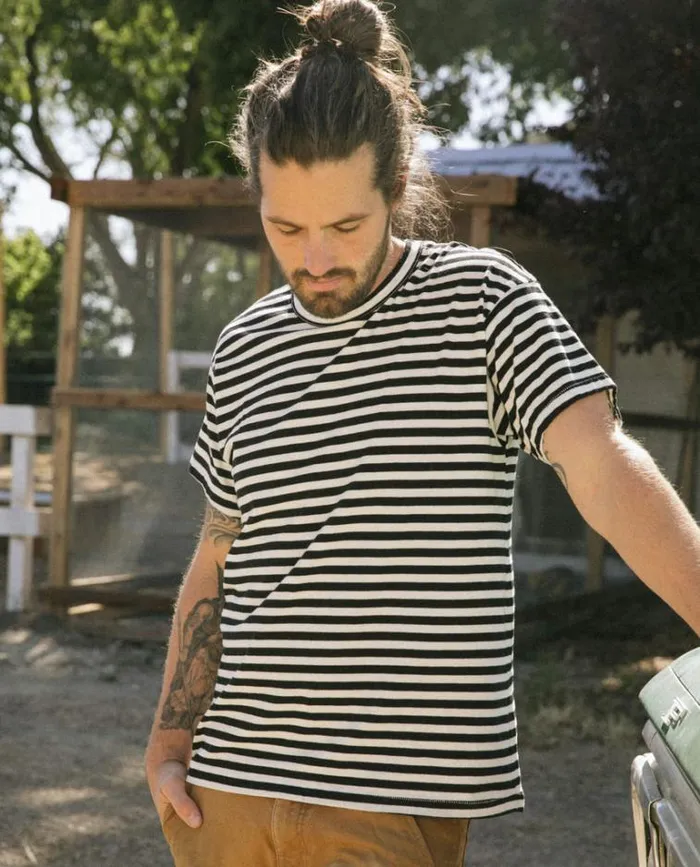 Tshirts Men039s The Great The Men039s Boxy Crew Black And Cream Stripe