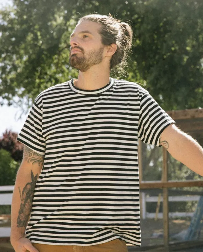Tshirts Men039s The Great The Men039s Boxy Crew Black And Cream Stripe