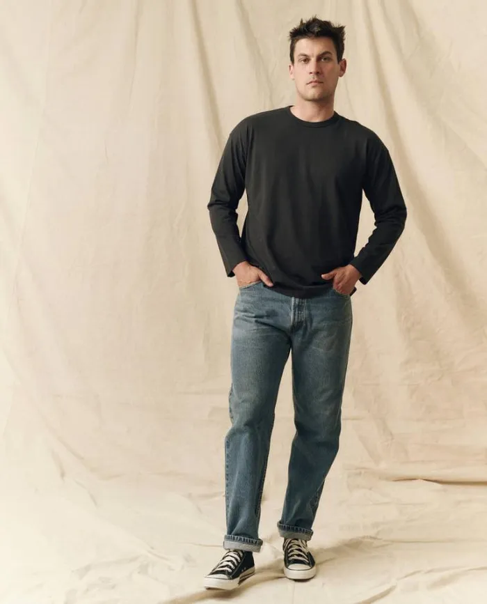 Tshirts Men039s The Great The Men039s Pure Knits Long Sleeve Boxy Crew Almost Black