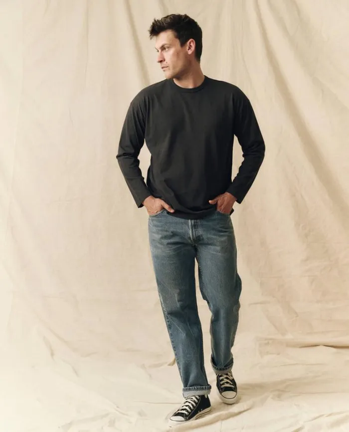 Tshirts Men039s The Great The Men039s Pure Knits Long Sleeve Boxy Crew Almost Black