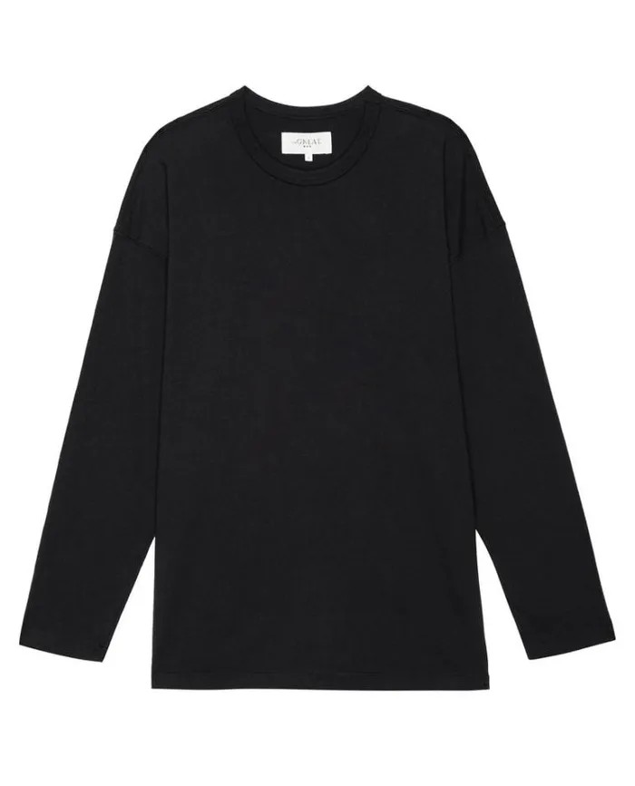 Tshirts Men039s The Great The Men039s Pure Knits Long Sleeve Boxy Crew Almost Black