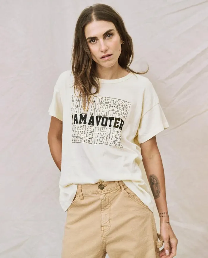 Tshirts Women039s The Great Limited Edition The I Am A Voter Boxy Crew Washed White