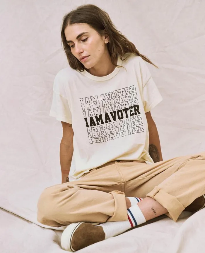 Tshirts Women039s The Great Limited Edition The I Am A Voter Boxy Crew Washed White