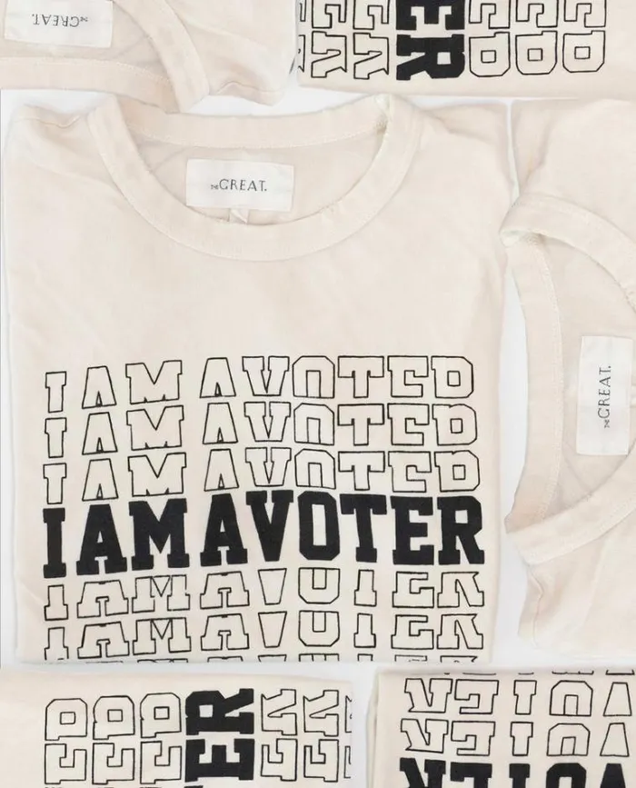 Tshirts Women039s The Great Limited Edition The I Am A Voter Boxy Crew Washed White