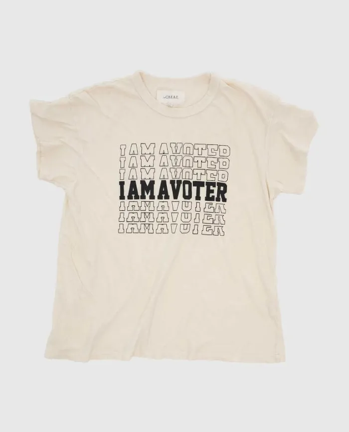 Tshirts Women039s The Great Limited Edition The I Am A Voter Boxy Crew Washed White