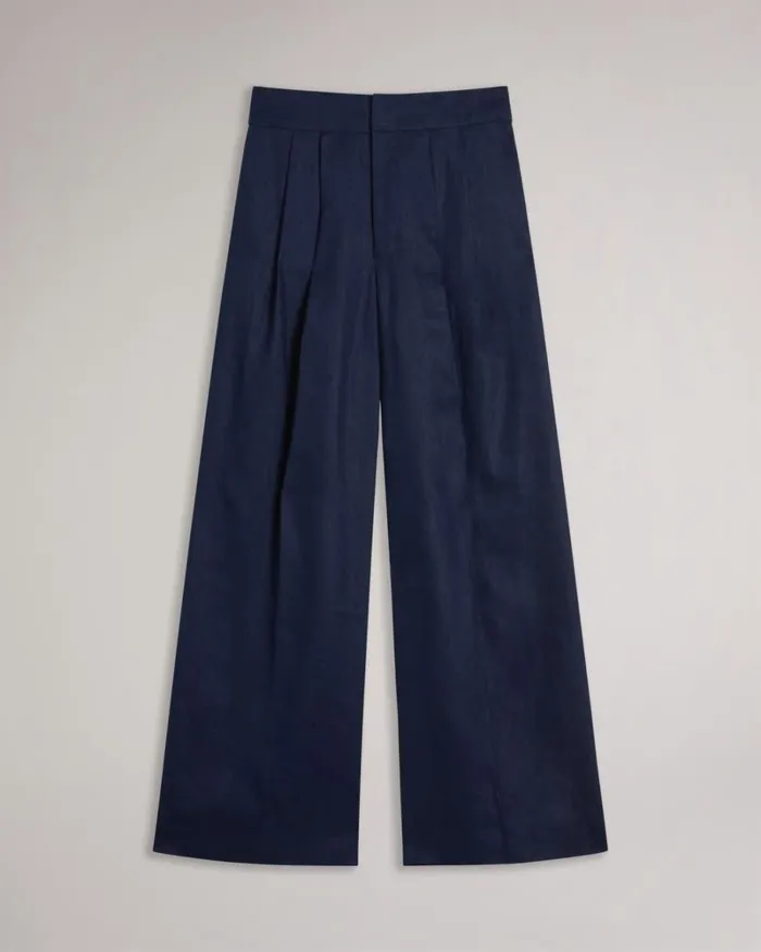 Tailored Linen Wide Leg Trousers Navy Women Ted Baker Clothing