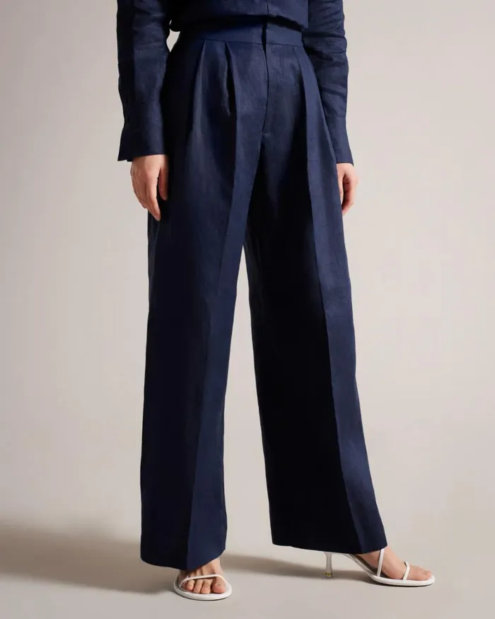Tailored Linen Wide Leg Trousers Navy Women Ted Baker Clothing
