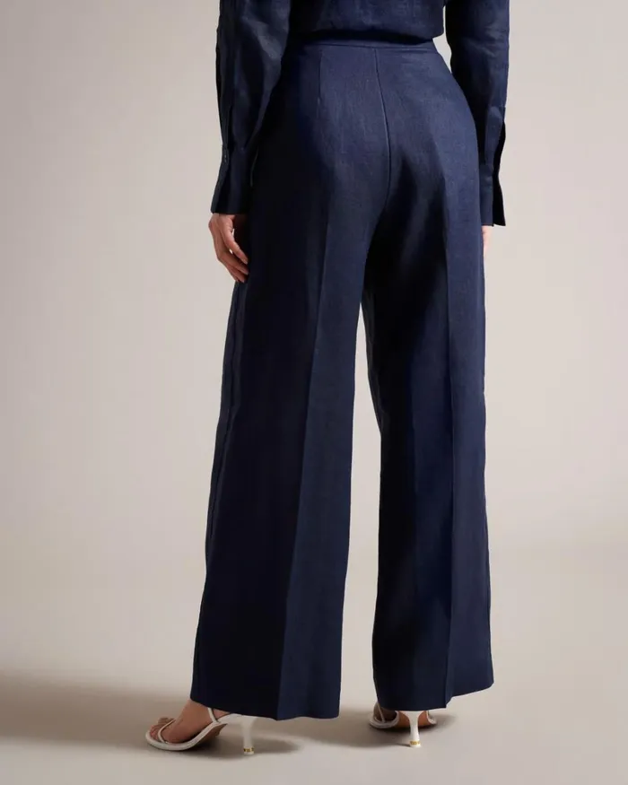 Tailored Linen Wide Leg Trousers Navy Women Ted Baker Clothing