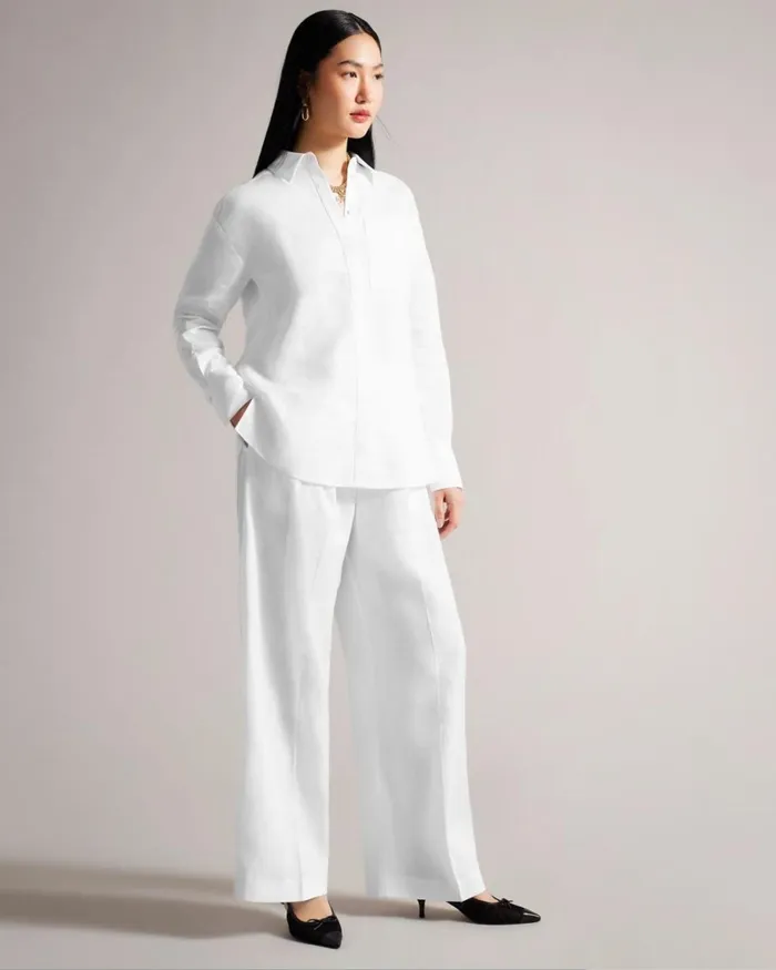 Tailored Linen Wide Leg Trousers White Women Ted Baker Clothing