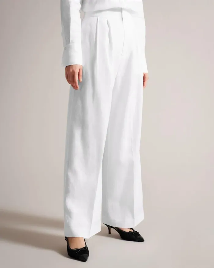 Tailored Linen Wide Leg Trousers White Women Ted Baker Clothing
