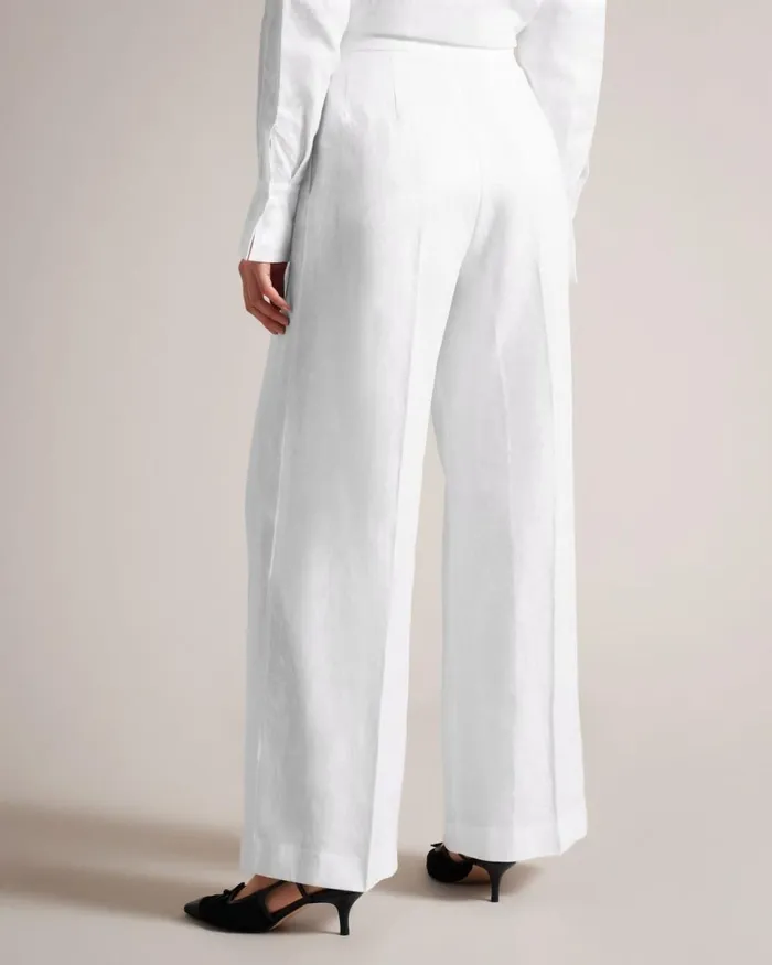 Tailored Linen Wide Leg Trousers White Women Ted Baker Clothing
