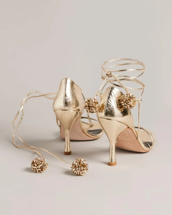 Tassel Detail Heeled Sandals Gold Women Ted Baker Sandals and Sliders