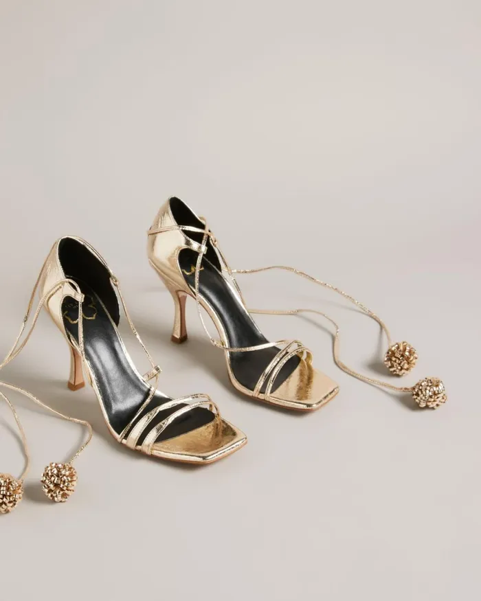 Tassel Detail Heeled Sandals Gold Women Ted Baker Sandals and Sliders Tassel Detail Heeled Sandals Gold Women Ted Baker Sandals and Sliders