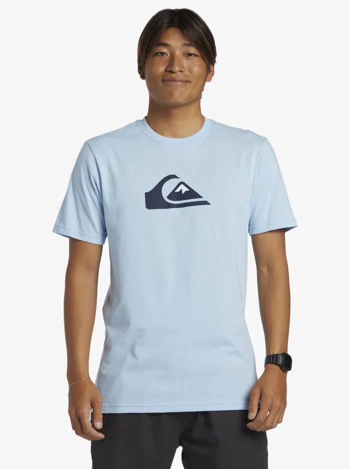 Tees Men Quiksilver Comp Logo TShirt Clear Sky Tees Men Quiksilver Comp Logo TShirt Clear Sky