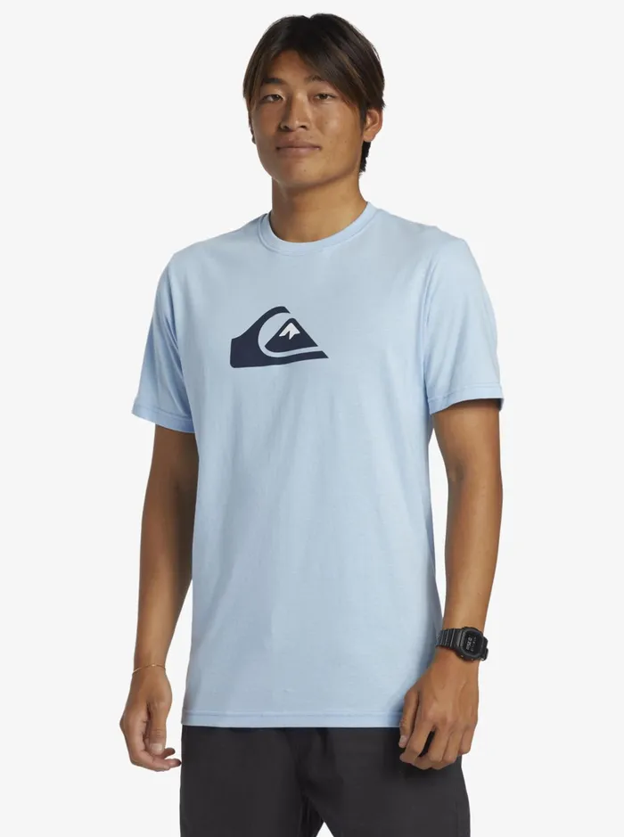 Tees Men Quiksilver Comp Logo TShirt Clear Sky Tees Men Quiksilver Comp Logo TShirt Clear Sky