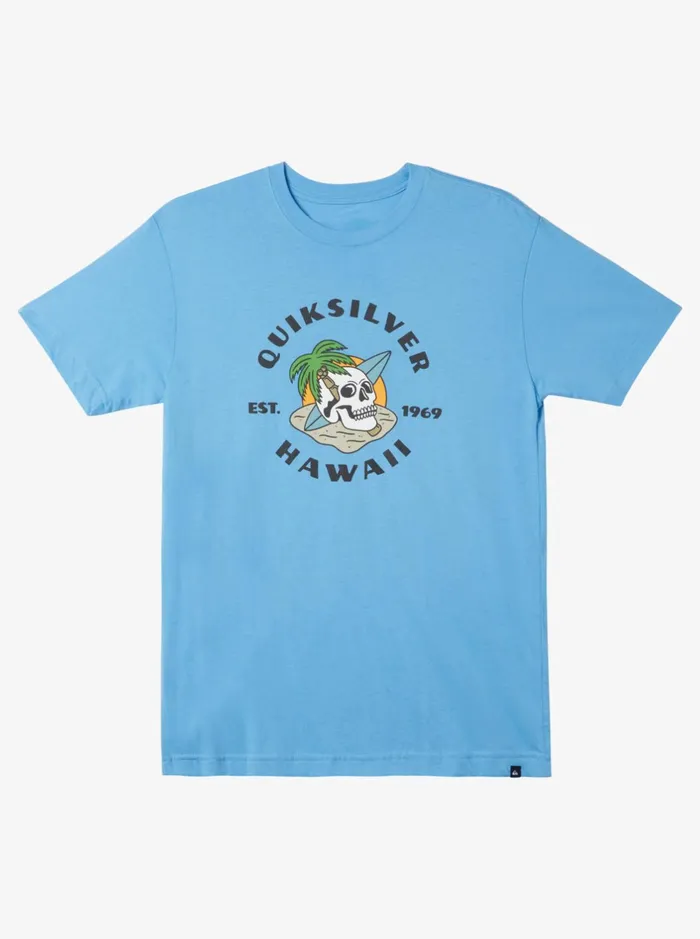 Tees Men Quiksilver Hawaii Palm And Skull TShirt Azure Blue