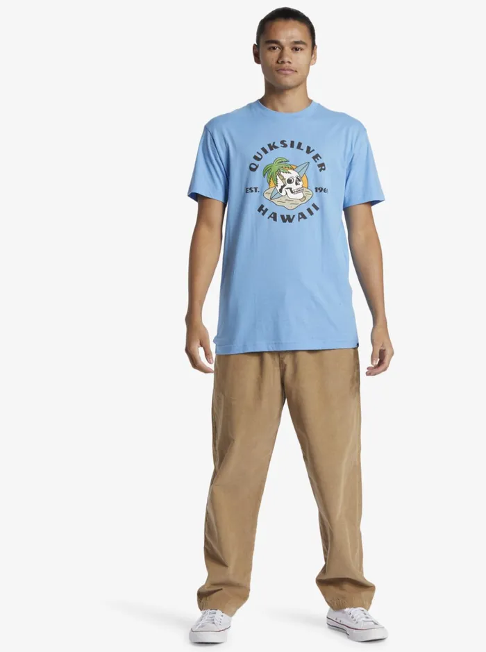Tees Men Quiksilver Hawaii Palm And Skull TShirt Azure Blue Tees Men Quiksilver Hawaii Palm And Skull TShirt Azure Blue