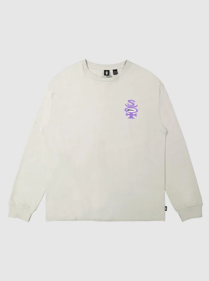 Tees Men Quiksilver Stretch Long Sleeve TShirt Gray Violet