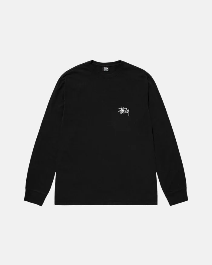 Tees Men Stussy BASIC STSSY PIGMENT DYED LS TEE Black Tees Men Stussy BASIC STSSY PIGMENT DYED LS TEE Black