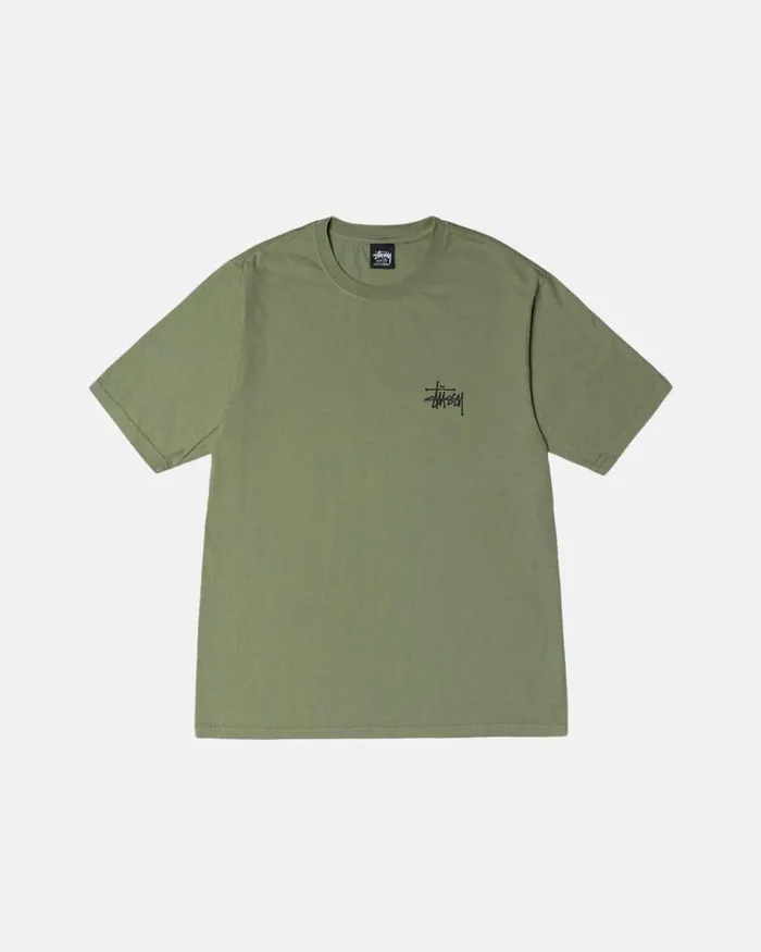 Tees Men Stussy BASIC STSSY PIGMENT DYED TEE Artichoke Tees Men Stussy BASIC STSSY PIGMENT DYED TEE Artichoke