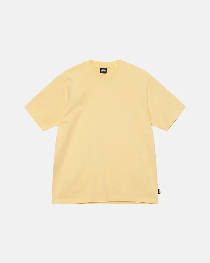 Tees Men Stussy HEAVYWEIGHT PIGMENT DYED CREW Lt Yellow