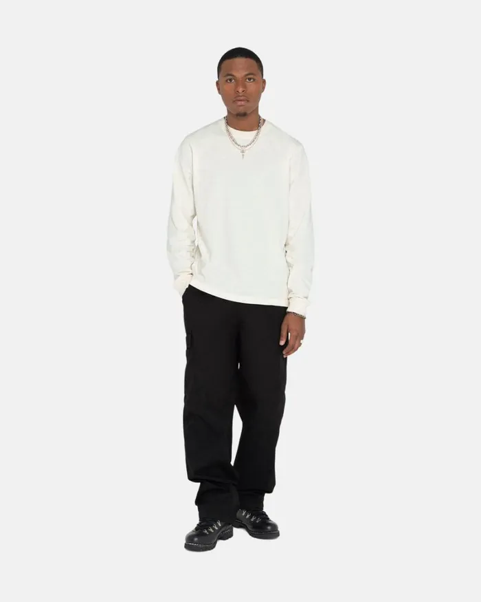 Tees Men Stussy HEAVYWEIGHT PIGMENT DYED LS CREW Natural Tees Men Stussy HEAVYWEIGHT PIGMENT DYED LS CREW Natural