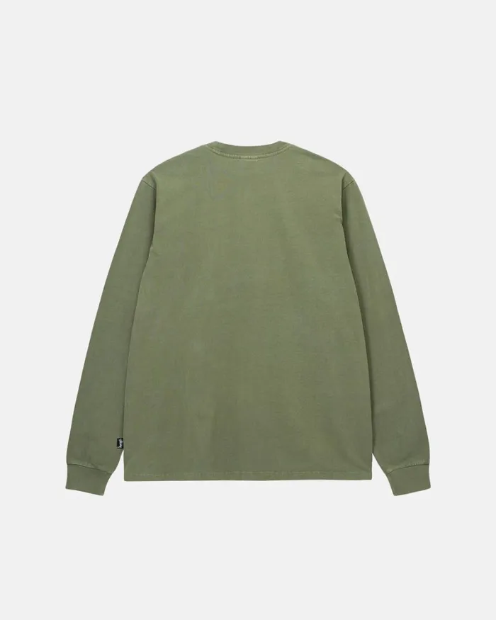 Tees Men Stussy HEAVYWEIGHT PIGMENT DYED LS CREW Olive Tees Men Stussy HEAVYWEIGHT PIGMENT DYED LS CREW Olive