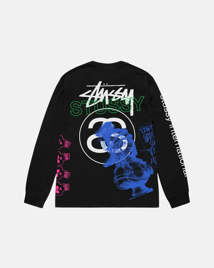 Tees Men Stussy TEST STRIKE PIGMENT DYED LS TEE Black