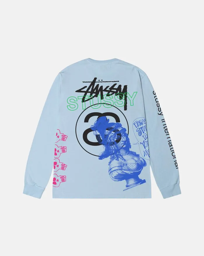 Tees Men Stussy TEST STRIKE PIGMENT DYED LS TEE Sky Blue