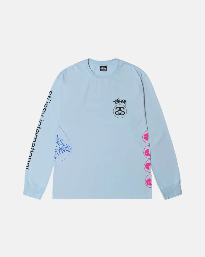 Tees Men Stussy TEST STRIKE PIGMENT DYED LS TEE Sky Blue Tees Men Stussy TEST STRIKE PIGMENT DYED LS TEE Sky Blue