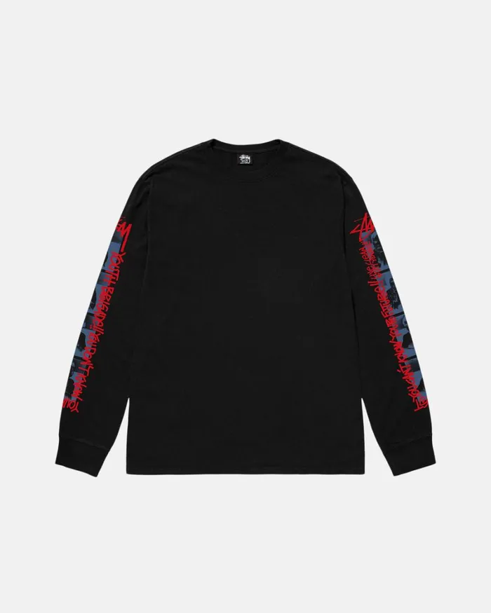 Tees Men Stussy YOUTH BRIGADE PIGMENT DYED LS TEE Black