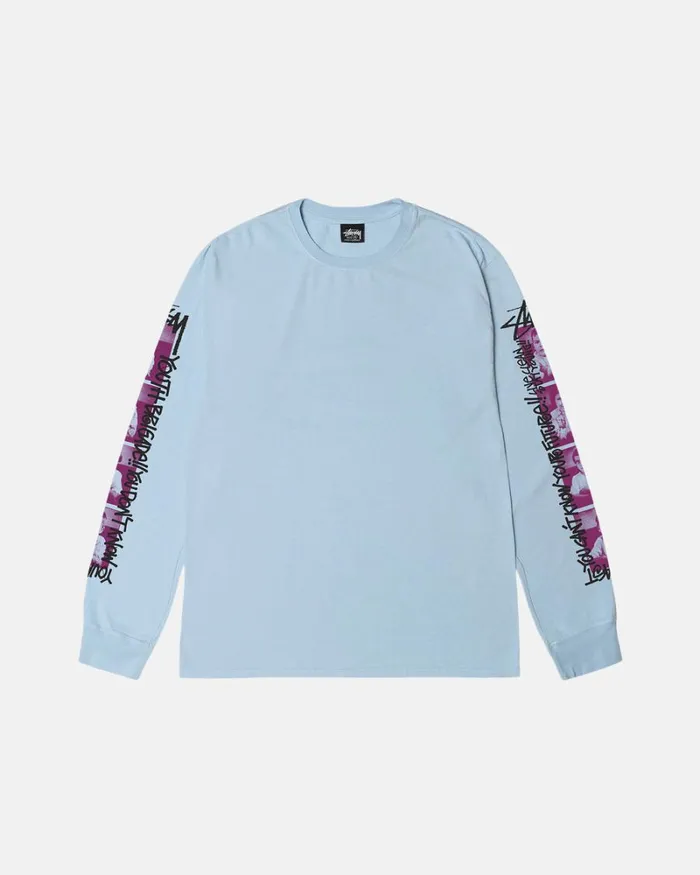 Tees Men Stussy YOUTH BRIGADE PIGMENT DYED LS TEE Sky Blue