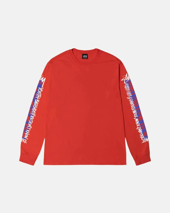 Tees Men Stussy YOUTH BRIGADE PIGMENT DYED LS TEE Tomato