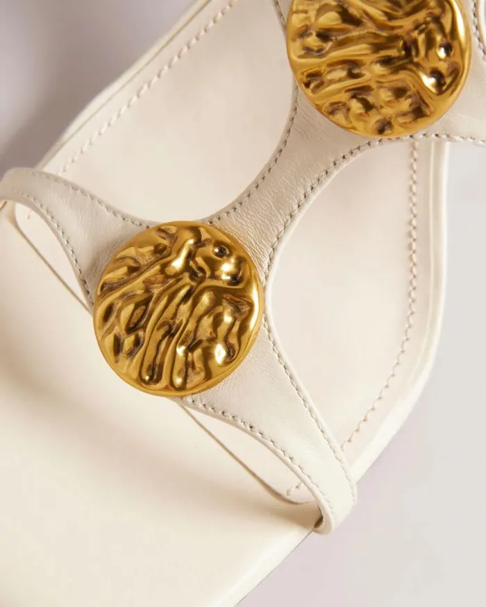 Textured Coin Heeled Sandals Natural Women Ted Baker Sandals and Sliders