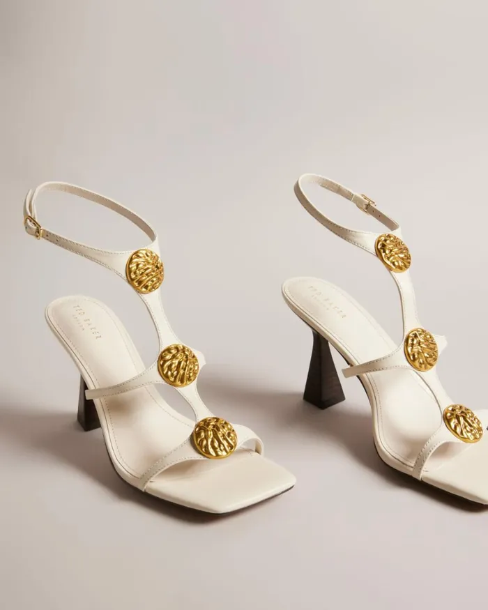 Textured Coin Heeled Sandals Natural Women Ted Baker Sandals and Sliders