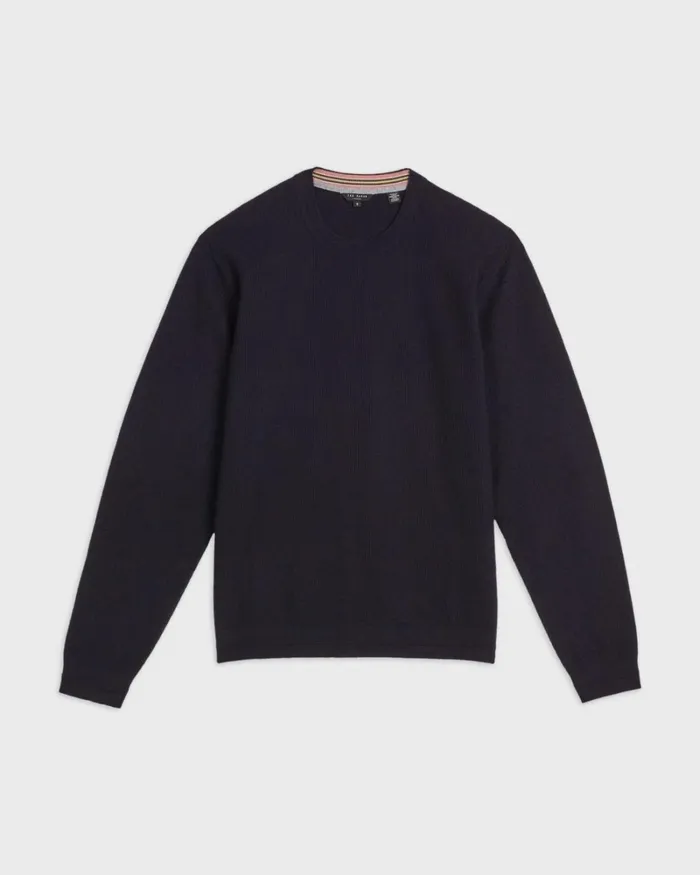 Textured Crew Neck Jumper Navy Men Ted Baker Sweaters