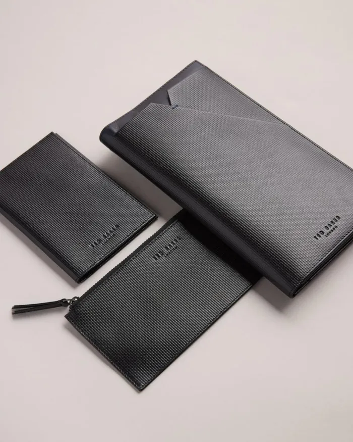 Textured Leather Travel Wallet Black Men Ted Baker Wallets and Card Holders