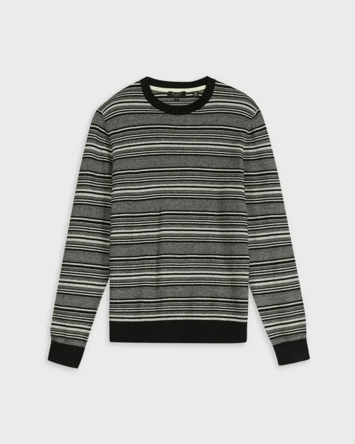 Textured Stripe Crew Neck Jumper Black Men Ted Baker Sweaters