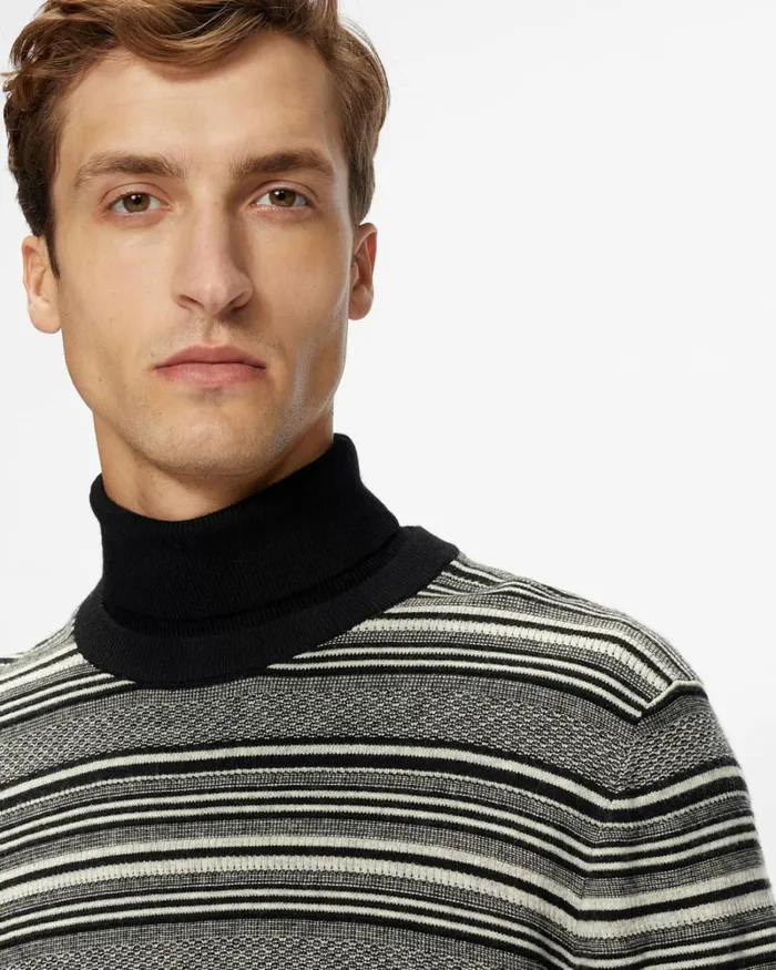 Textured Stripe Crew Neck Jumper Black Men Ted Baker Sweaters Textured Stripe Crew Neck Jumper Black Men Ted Baker Sweaters