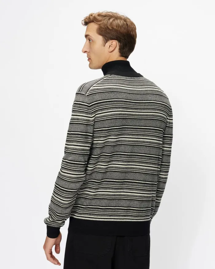 Textured Stripe Crew Neck Jumper Black Men Ted Baker Sweaters Textured Stripe Crew Neck Jumper Black Men Ted Baker Sweaters